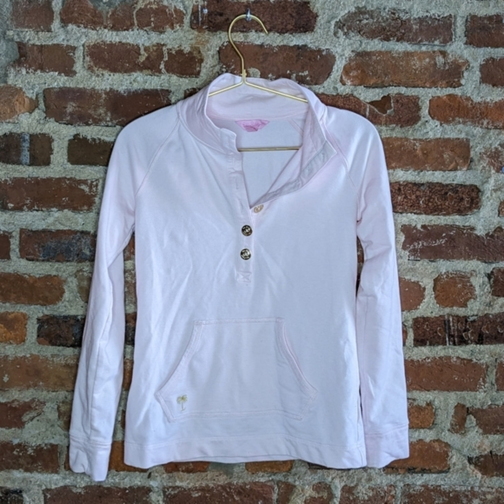 Lilly Pulitzer XS Light Pink Pullover Sweater w/ Front Pockets & Gold Buttons